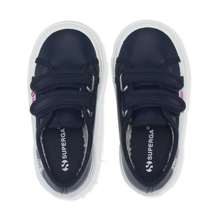 Kids Kid Unisex 2750 KIDS STRAPS VEGAN MATERIAL POLAR BEAR Low Cut BLUE NAVY 8211 POLAR BEAR Superga Low Cut