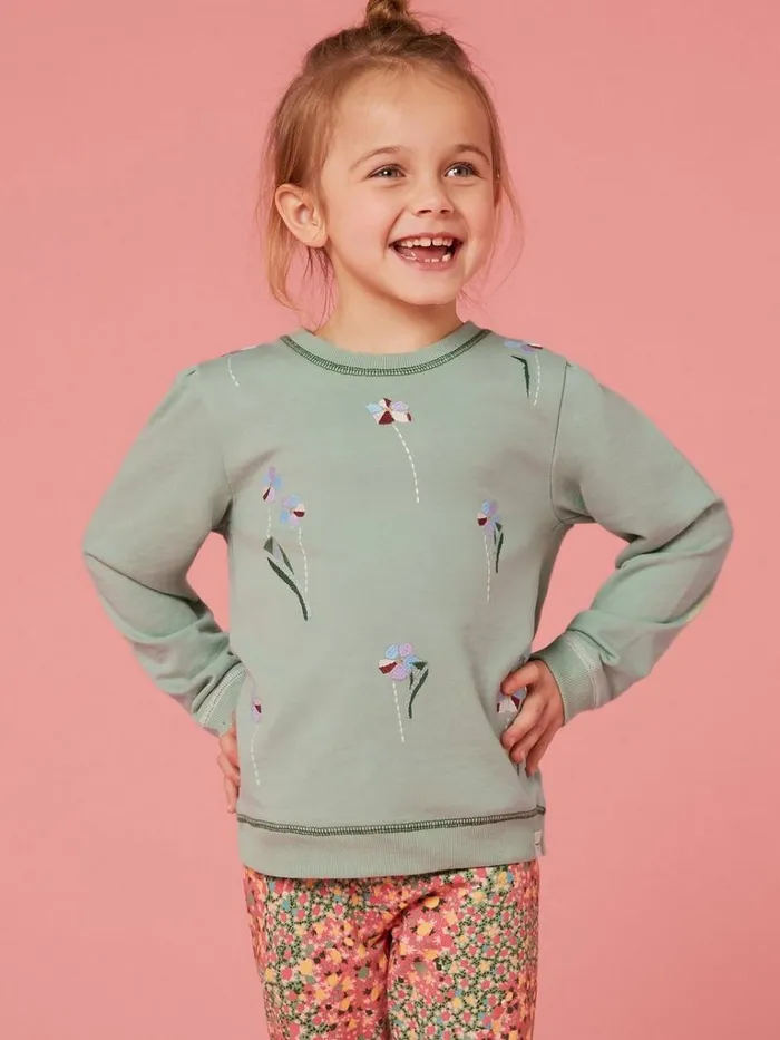 Kids SWEATS White Stuff Bouquet Jersey Sweat Green Multi Kids SWEATS White Stuff Bouquet Jersey Sweat Green Multi