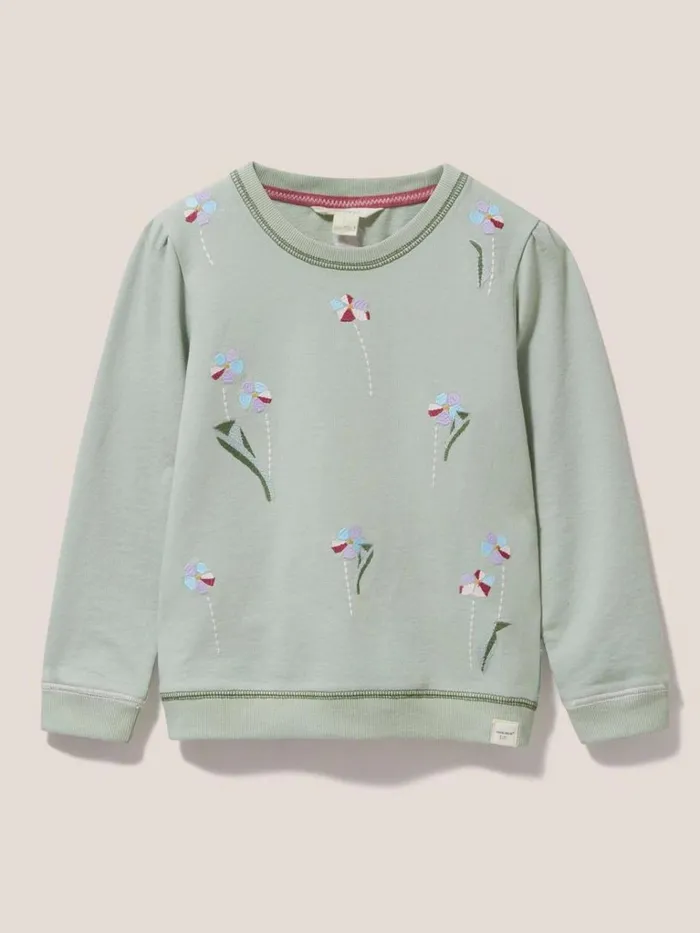 Kids SWEATS White Stuff Bouquet Jersey Sweat Green Multi Kids SWEATS White Stuff Bouquet Jersey Sweat Green Multi
