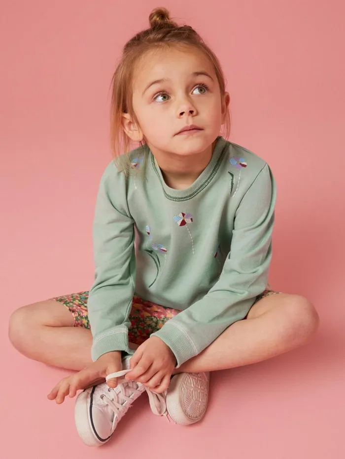 Kids SWEATS White Stuff Bouquet Jersey Sweat Green Multi Kids SWEATS White Stuff Bouquet Jersey Sweat Green Multi
