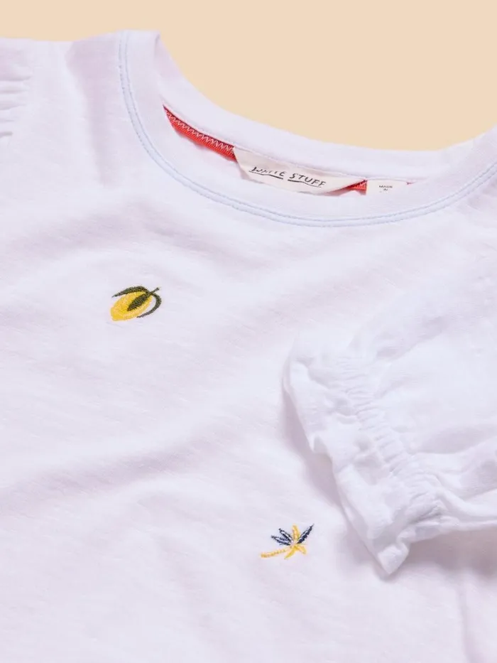 Kids TOPS White Stuff Embroidered Lemon Tee Brilliant White