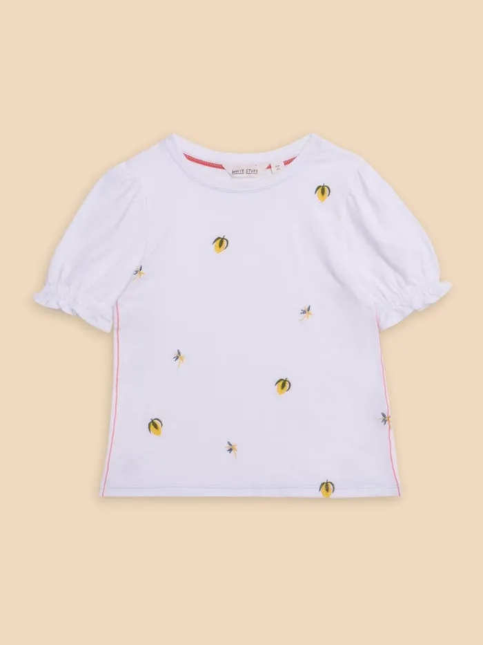 Kids TOPS White Stuff Embroidered Lemon Tee Brilliant White Kids TOPS White Stuff Embroidered Lemon Tee Brilliant White