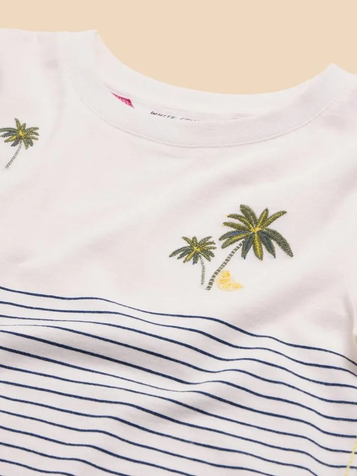 Kids TOPS White Stuff Embroidered Stripe Tee Ivory Multi