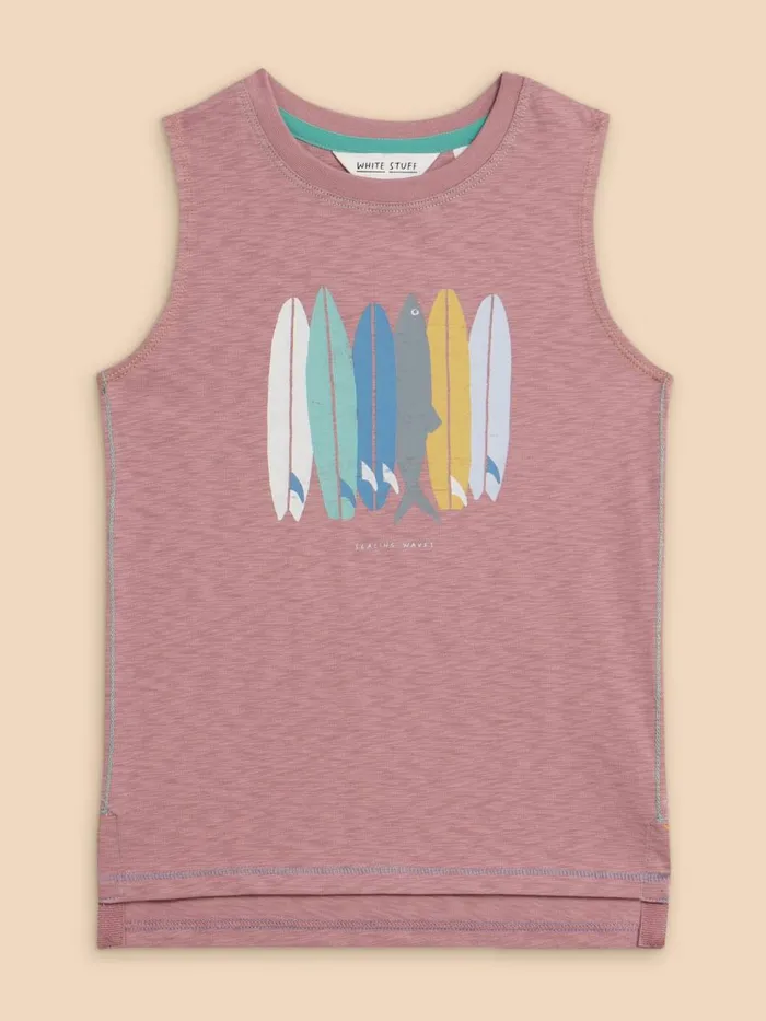 Kids TOPS White Stuff Scaling Waves Graphic Vest Dusty Purple Kids TOPS White Stuff Scaling Waves Graphic Vest Dusty Purple