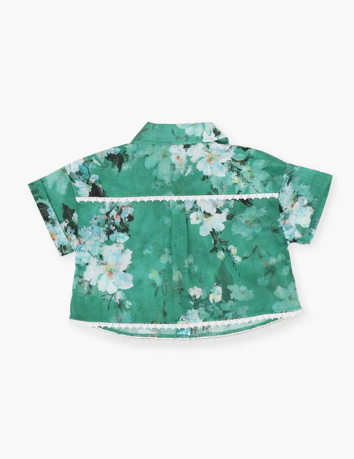 Kids Zimmermann Clothing Everley Pocket Shirt Green Watercolour Floral