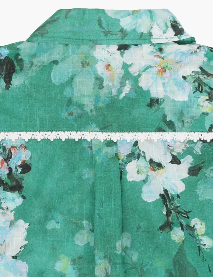 Kids Zimmermann Clothing Everley Pocket Shirt Green Watercolour Floral