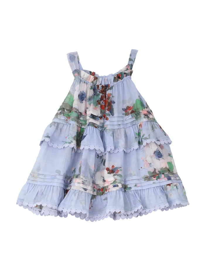 Kids Zimmermann Clothing Everley Swing Top Light Blue Watercolour Floral