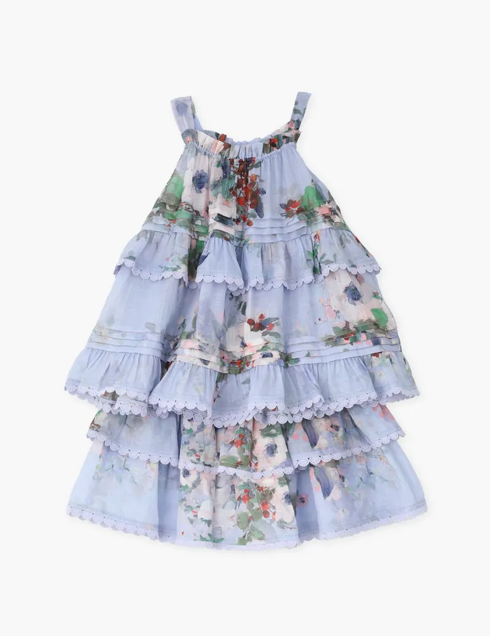 Kids Zimmermann Clothing Everley Swing Top Light Blue Watercolour Floral