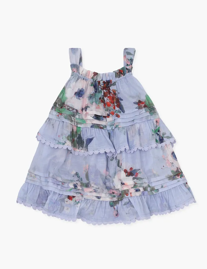 Kids Zimmermann Clothing Everley Swing Top Light Blue Watercolour Floral