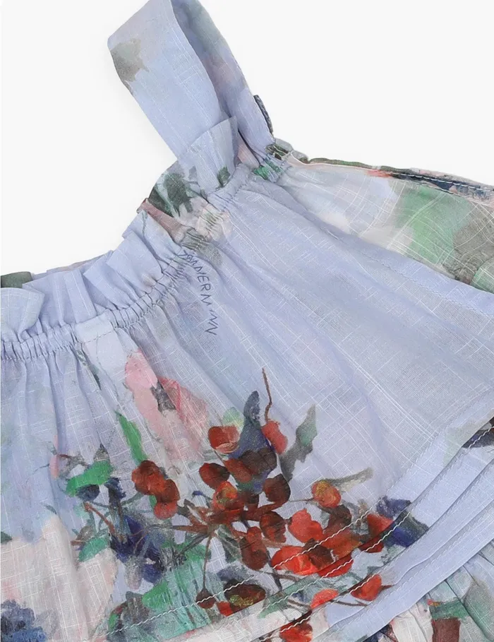 Kids Zimmermann Clothing Everley Swing Top Light Blue Watercolour Floral