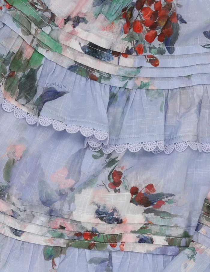 Kids Zimmermann Clothing Everley Swing Top Light Blue Watercolour Floral
