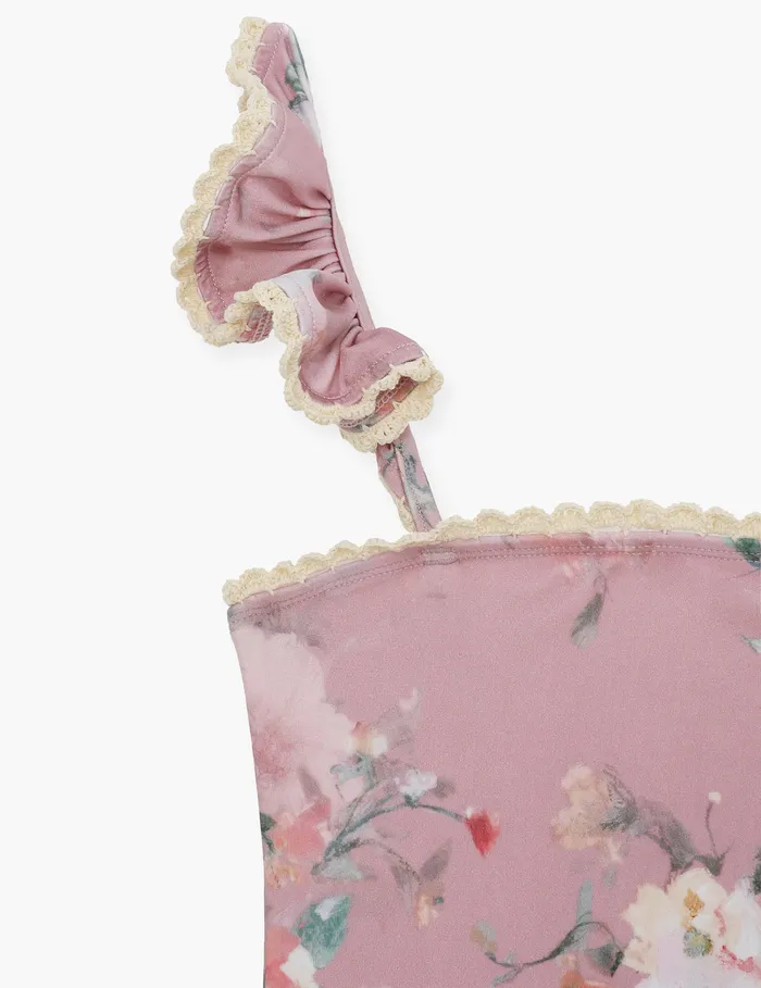 Kids Zimmermann Clothing Everley Trim Frill 1pc Pink Watercolour Floral