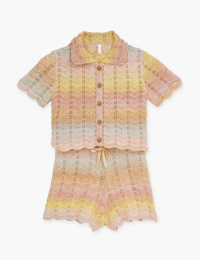 Kids Zimmermann Clothing Tallow Chevron Knit Short Multi