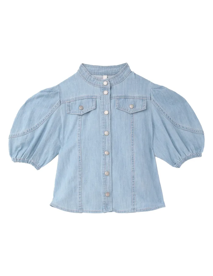 Kids Zimmermann Clothing Waverly Utility Denim Top Blueberry