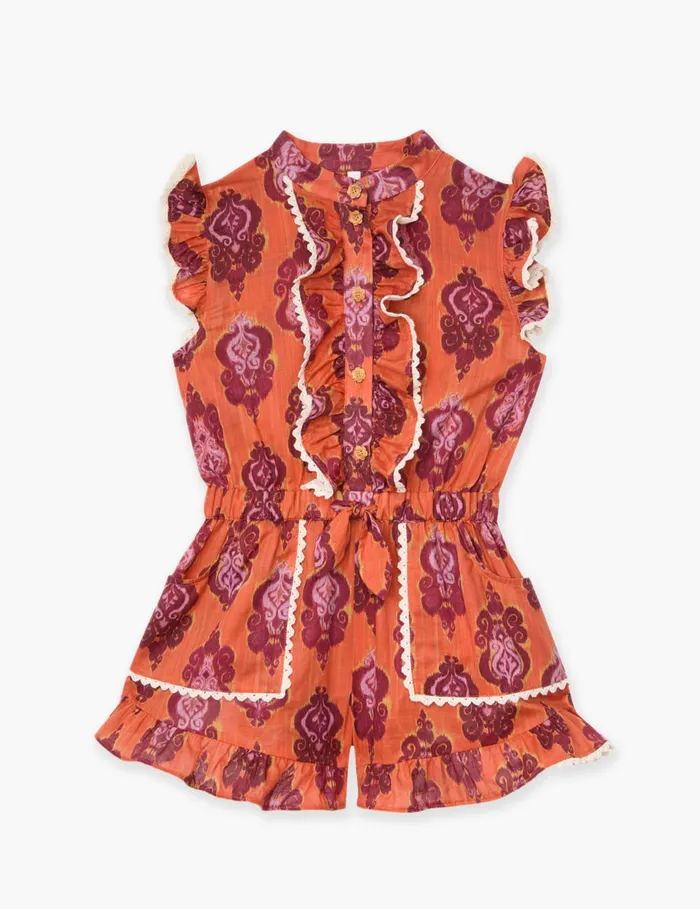 Kids Zimmermann Clothing Wylie Frill Playsuit Sunset Ikat