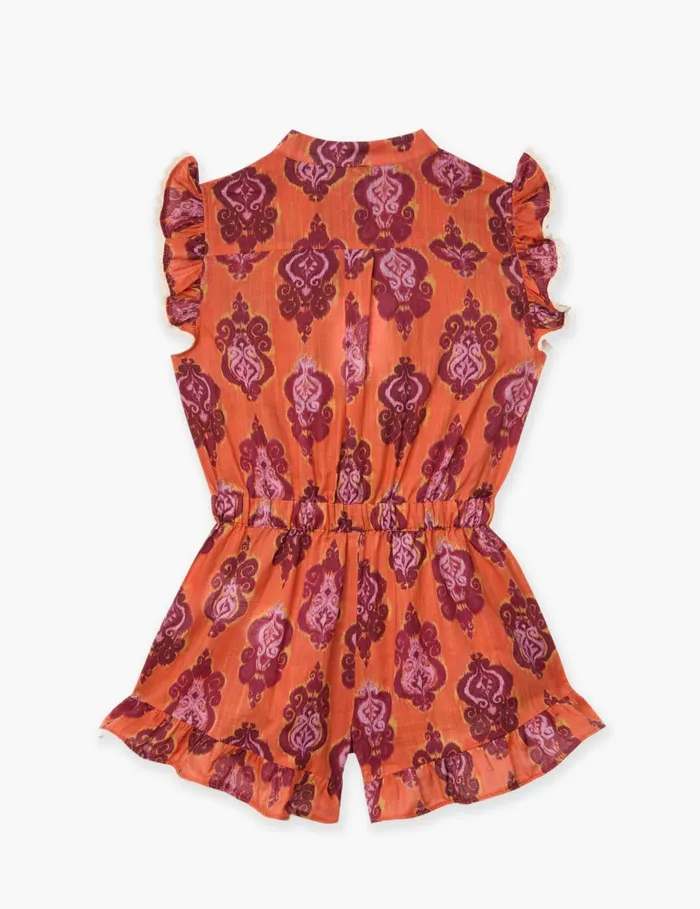 Kids Zimmermann Clothing Wylie Frill Playsuit Sunset Ikat