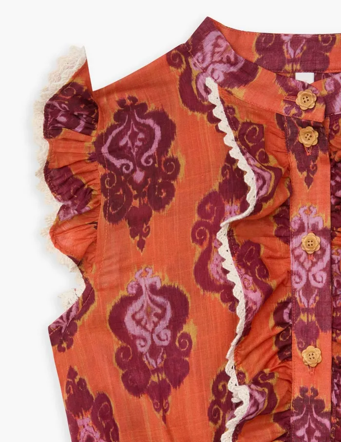 Kids Zimmermann Clothing Wylie Frill Playsuit Sunset Ikat