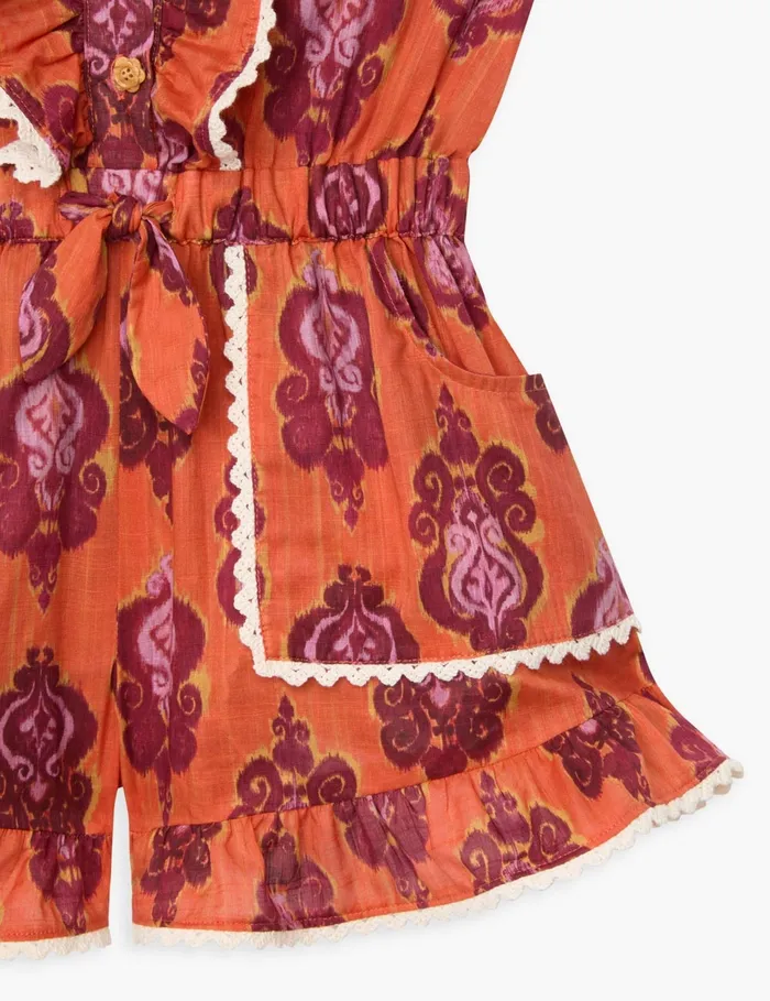 Kids Zimmermann Clothing Wylie Frill Playsuit Sunset Ikat