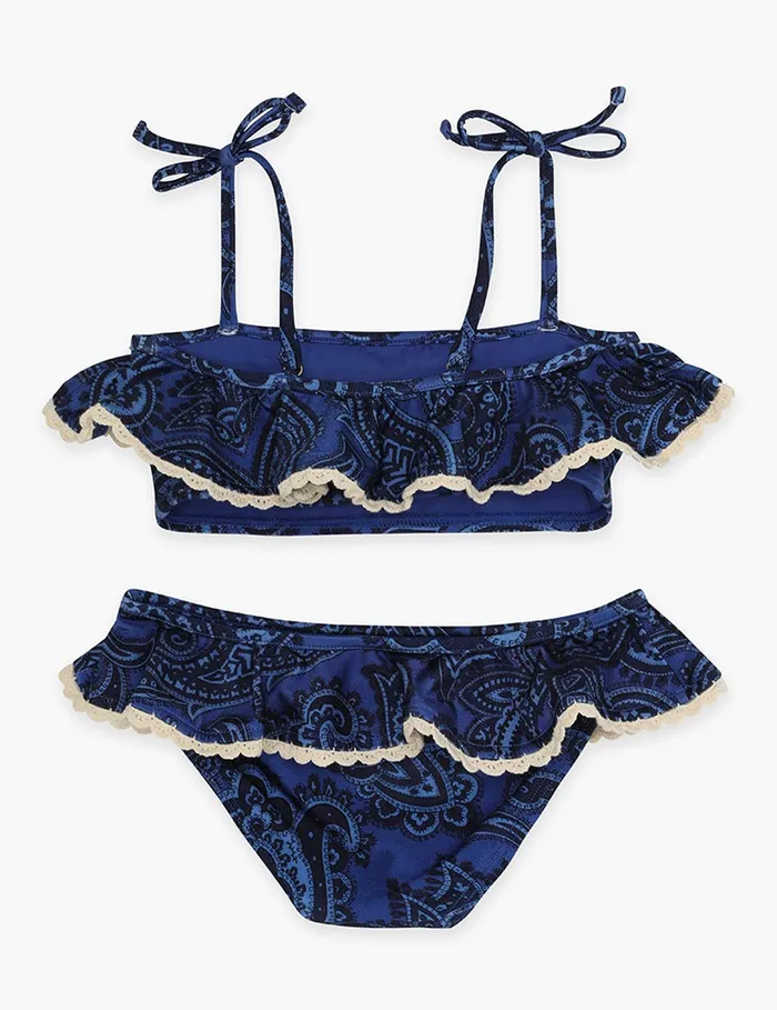 Kids Zimmermann Swimwear Ottie Trim Frill Bikini Blue Paisley