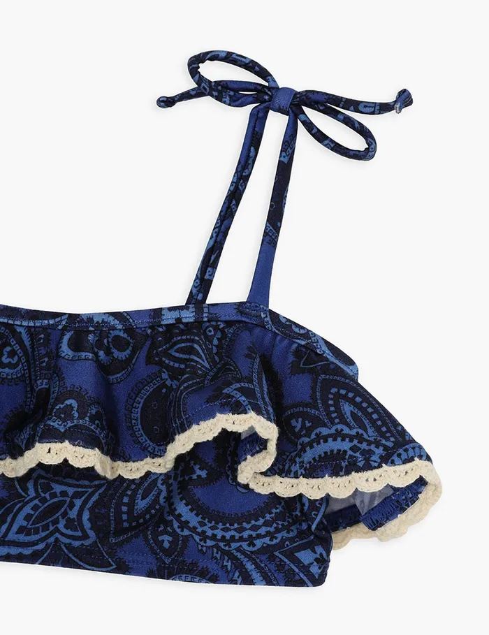 Kids Zimmermann Swimwear Ottie Trim Frill Bikini Blue Paisley