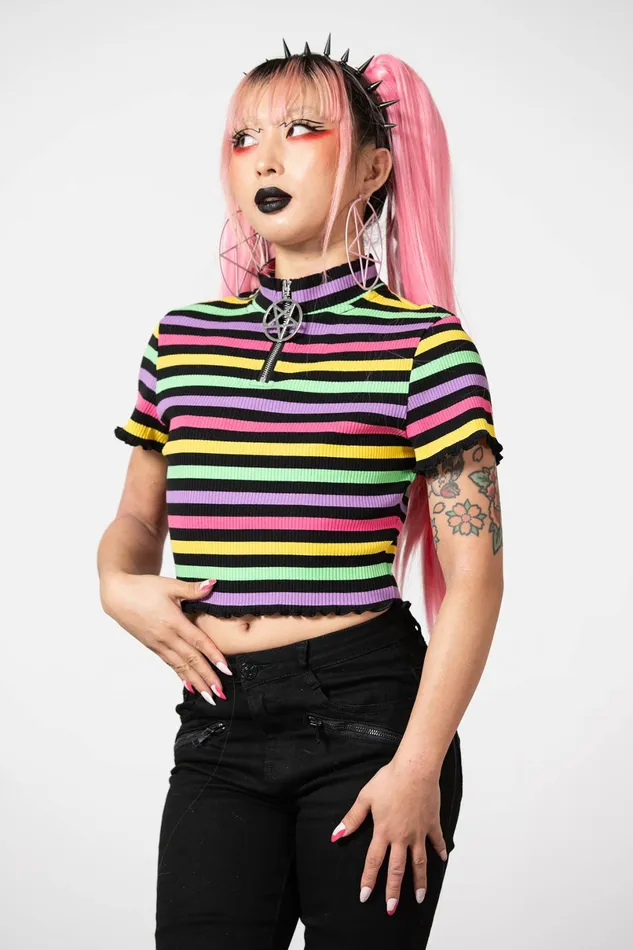 Killstar Crop Women Rainbow Child Ribbed Crop Top