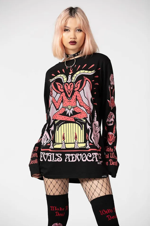 Killstar Graphic Tops Men Devils Advocate Long Sleeve Top