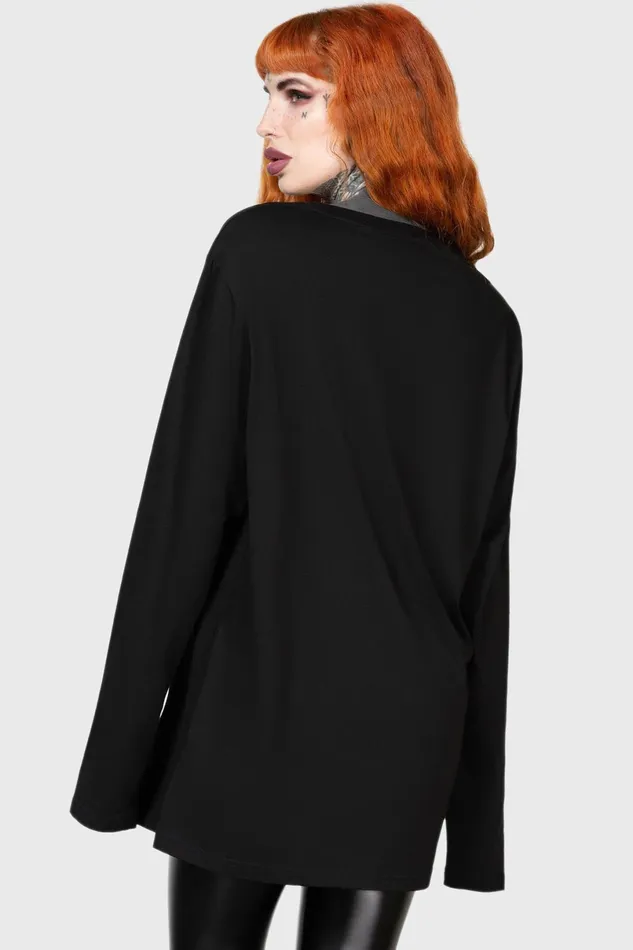 Killstar Long Sleeves Men Warned Long Sleeve Top