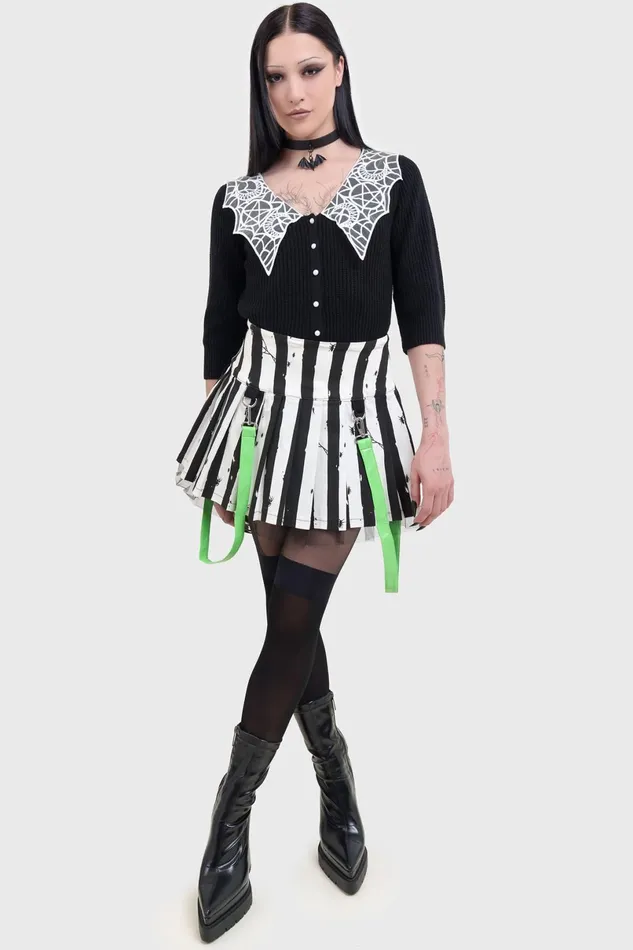 Killstar Mini Skirts Women Distressed Stripe Pleated MiniSkirt