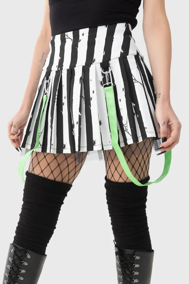 Killstar Mini Skirts Women Distressed Stripe Pleated MiniSkirt