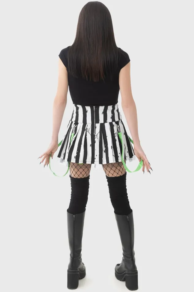 Killstar Mini Skirts Women Distressed Stripe Pleated MiniSkirt