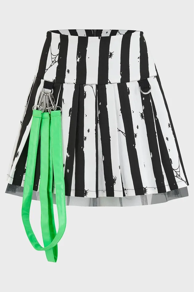 Killstar Mini Skirts Women Distressed Stripe Pleated MiniSkirt