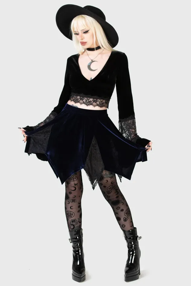 Killstar Mini Skirts Women Lester Velvet Mini Skirt BLUE