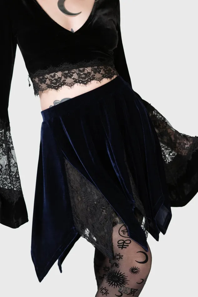 Killstar Mini Skirts Women Lester Velvet Mini Skirt BLUE