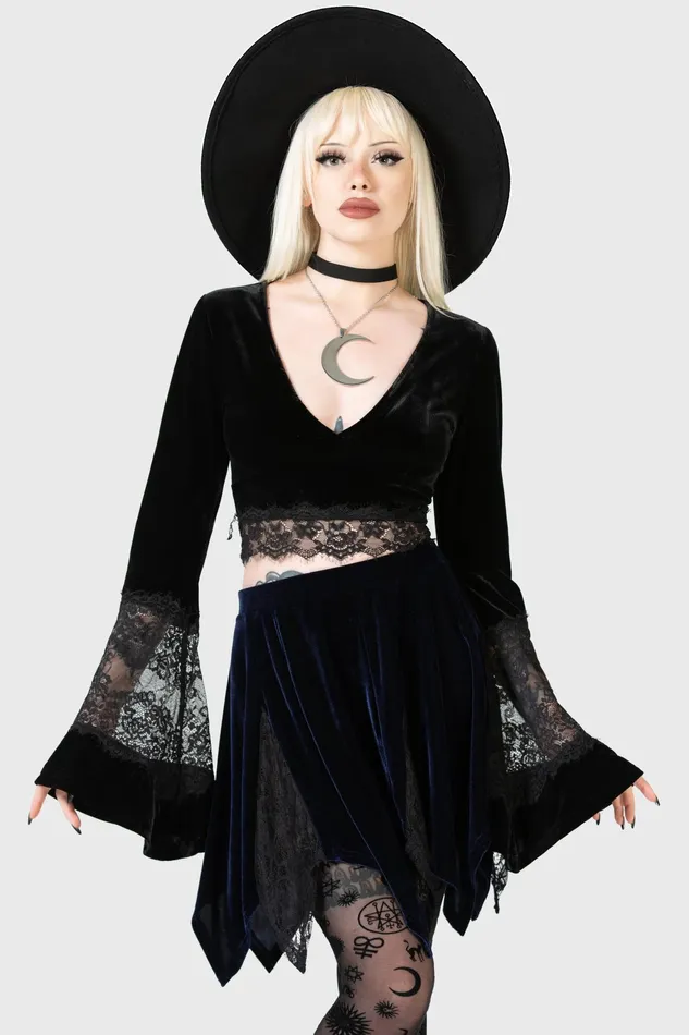 Killstar Mini Skirts Women Lester Velvet Mini Skirt BLUE