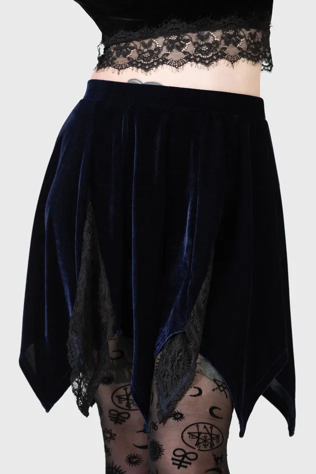 Killstar Mini Skirts Women Lester Velvet Mini Skirt BLUE