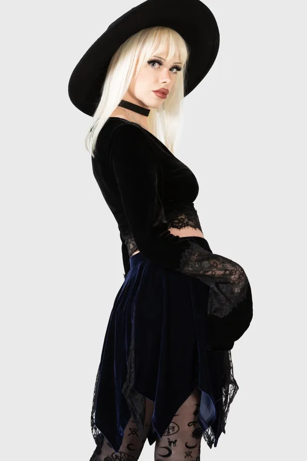 Killstar Mini Skirts Women Lester Velvet Mini Skirt BLUE