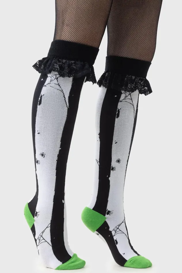 Killstar Socks and Tights Women Distressed Stripe Knee High Socks