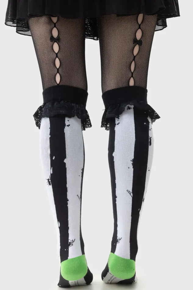 Killstar Socks and Tights Women Distressed Stripe Knee High Socks
