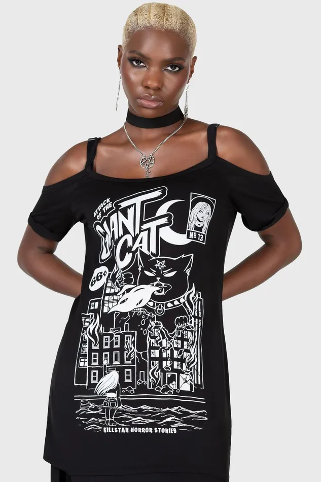 Killstar TShirts and Vests Women Cat Attack Distress Top