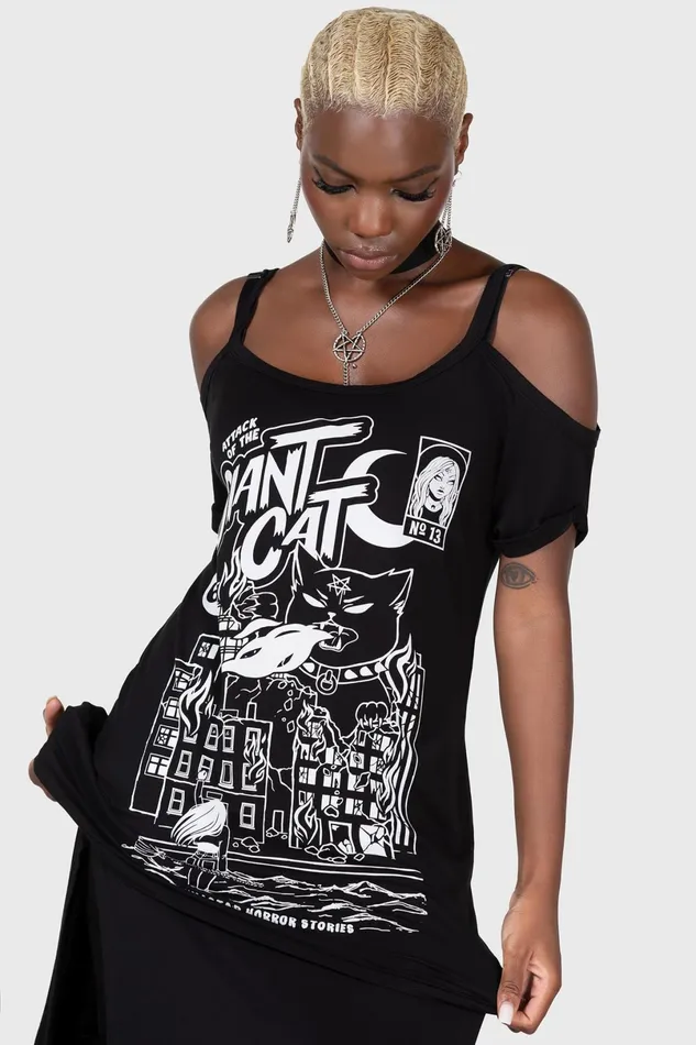 Killstar TShirts and Vests Women Cat Attack Distress Top