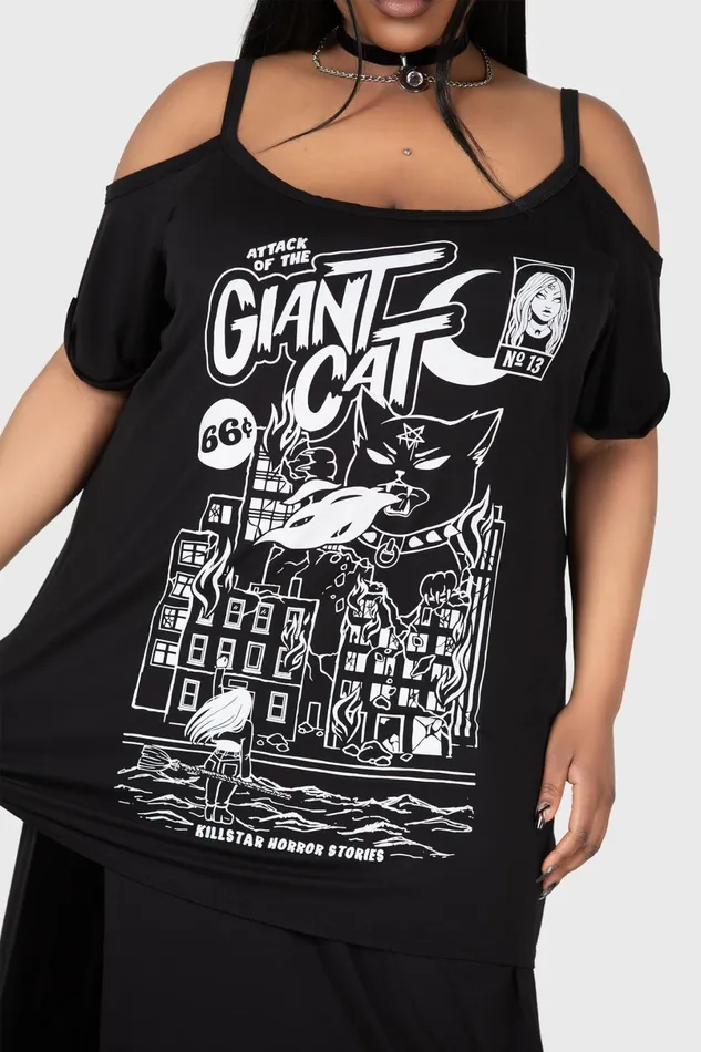 Killstar TShirts and Vests Women Cat Attack Distress Top
