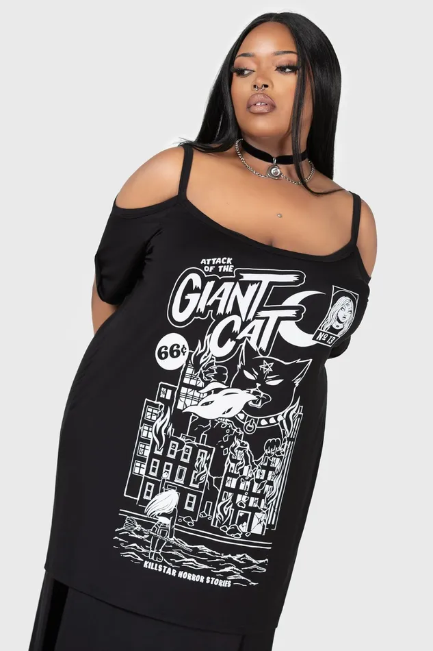 Killstar TShirts and Vests Women Cat Attack Distress Top