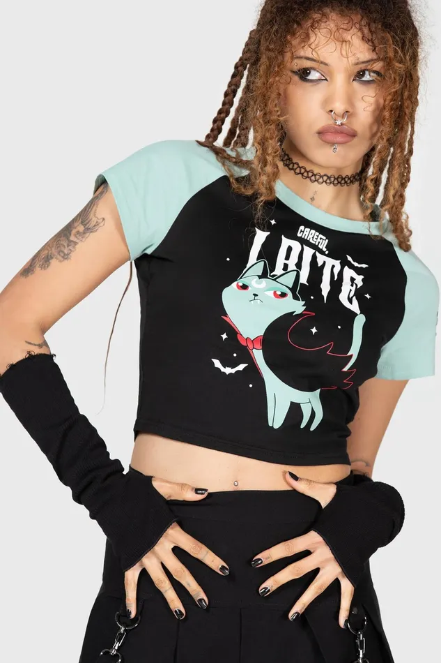 Killstar TShirts and Vests Women Cat Spat Shrunk Tee
