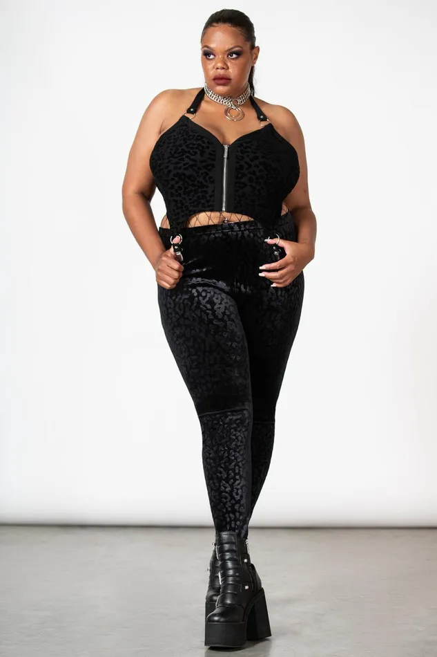 Killstar Velvet Women Caturday Leggings B