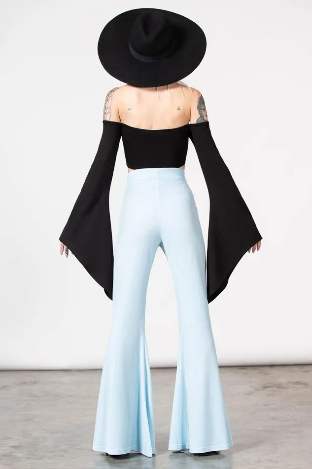 Killstar Velvet Women Moondance Bell Bottoms PASTEL BLUE