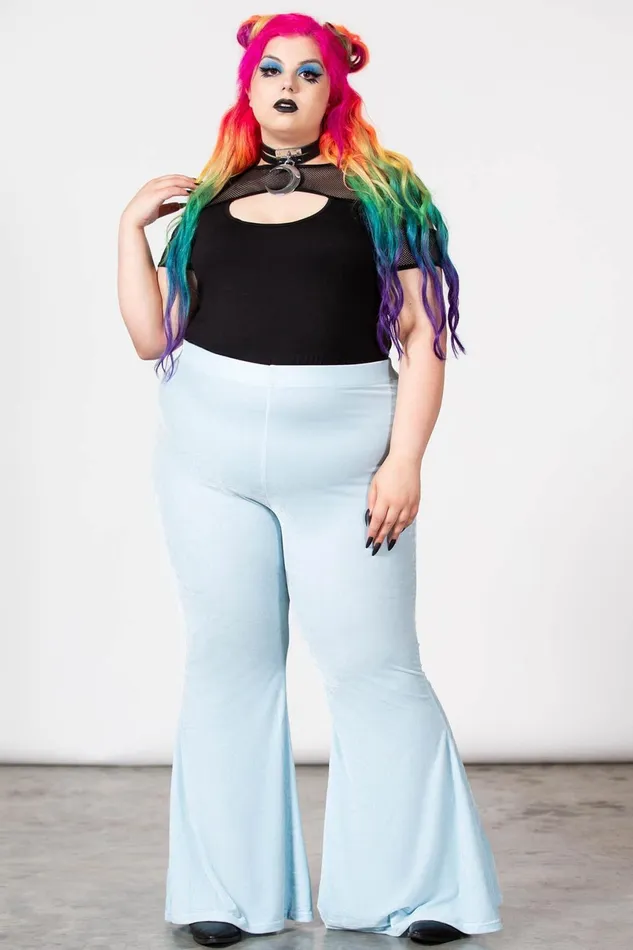 Killstar Velvet Women Moondance Bell Bottoms PASTEL BLUE
