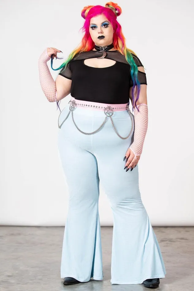 Killstar Velvet Women Moondance Bell Bottoms PASTEL BLUE
