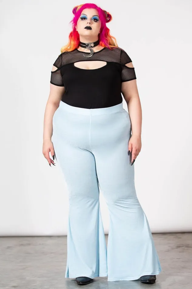 Killstar Velvet Women Moondance Bell Bottoms PASTEL BLUE