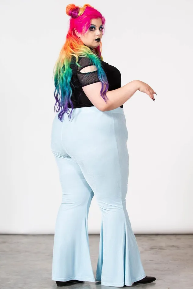 Killstar Velvet Women Moondance Bell Bottoms PASTEL BLUE