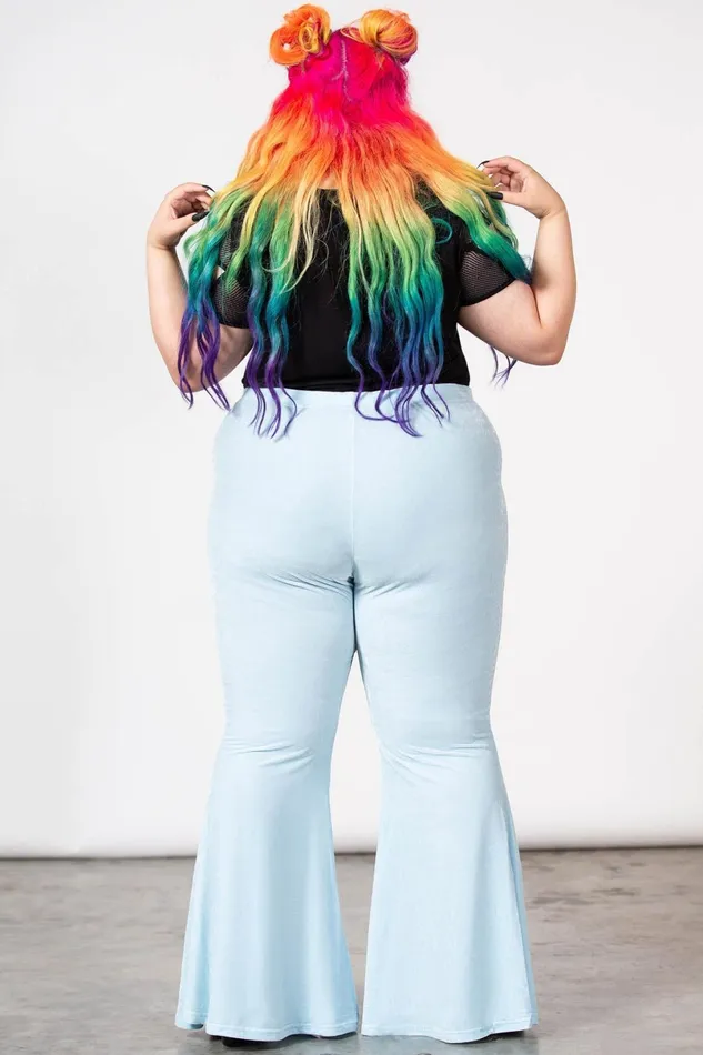Killstar Velvet Women Moondance Bell Bottoms PASTEL BLUE